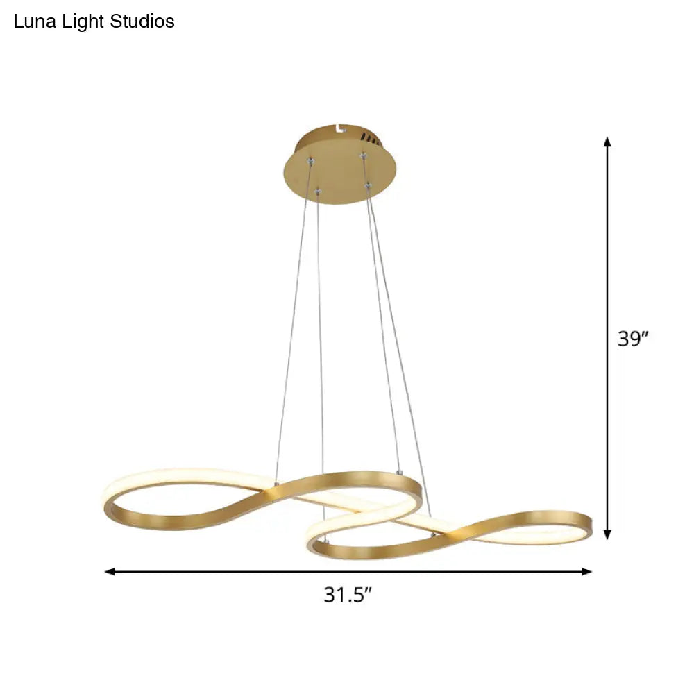 Sleek Twist Pendant Chandelier With Gold Finish - 24.5 To 31.5 Wide Led Hanging Lamp For Dining