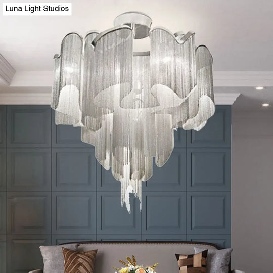 Sleek Twisted Aluminum Led Ceiling Light: Semi - Flush Contemporary Living Room Fixture