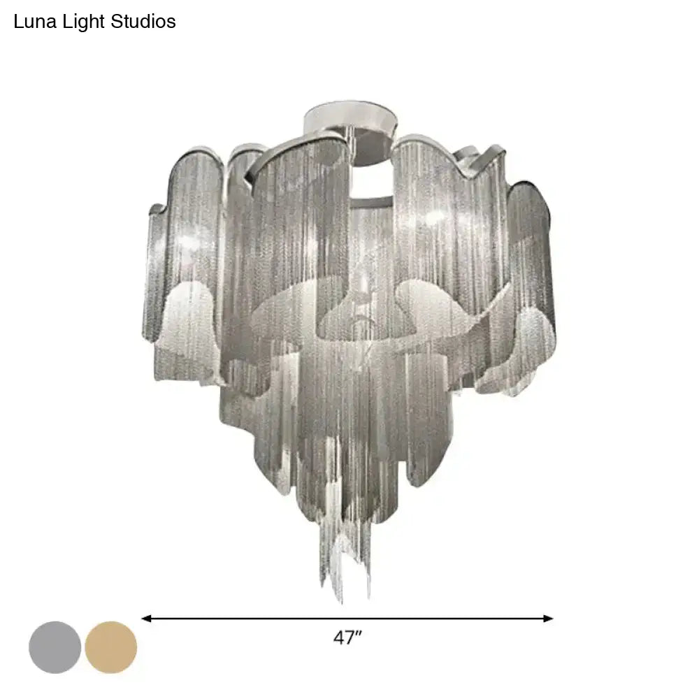 Sleek Twisted Aluminum Led Ceiling Light: Semi-Flush Contemporary Living Room Fixture