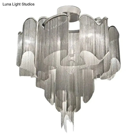 Sleek Twisted Aluminum Led Ceiling Light: Semi-Flush Contemporary Living Room Fixture