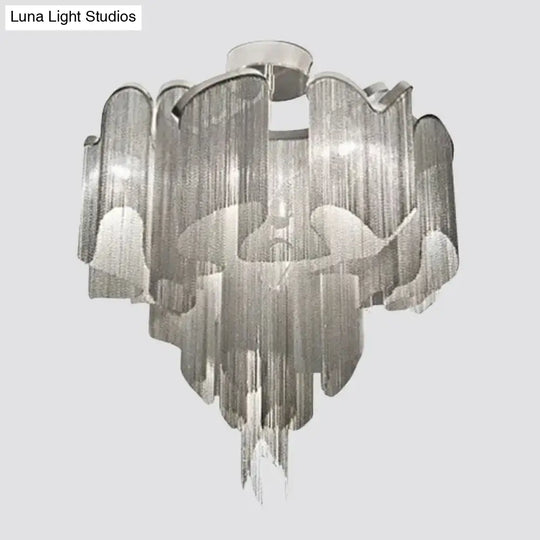 Sleek Twisted Aluminum Led Ceiling Light: Semi-Flush Contemporary Living Room Fixture