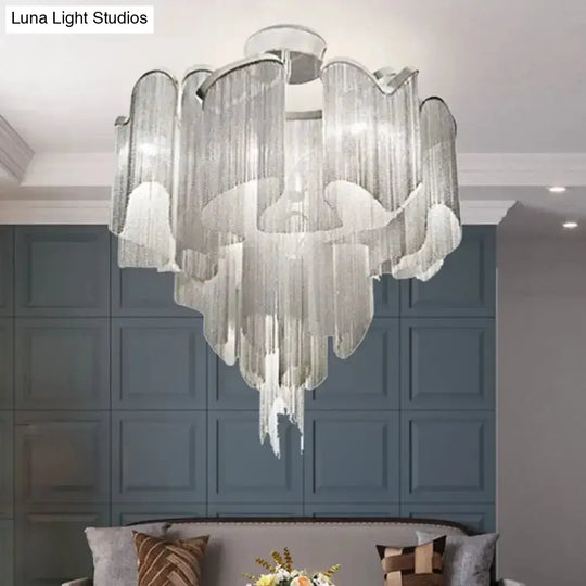 Sleek Twisted Aluminum Led Ceiling Light: Semi-Flush Contemporary Living Room Fixture