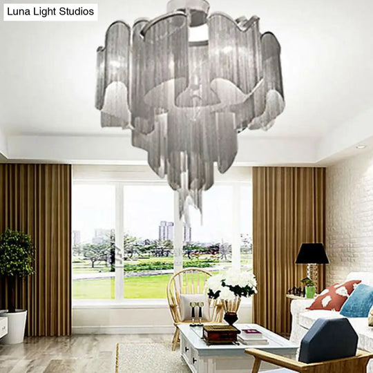 Sleek Twisted Aluminum Led Ceiling Light: Semi-Flush Contemporary Living Room Fixture