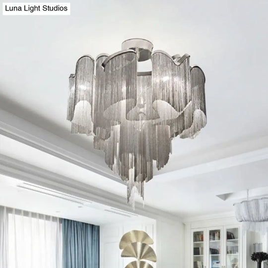 Sleek Twisted Aluminum Led Ceiling Light: Semi-Flush Contemporary Living Room Fixture Silver / 23.5