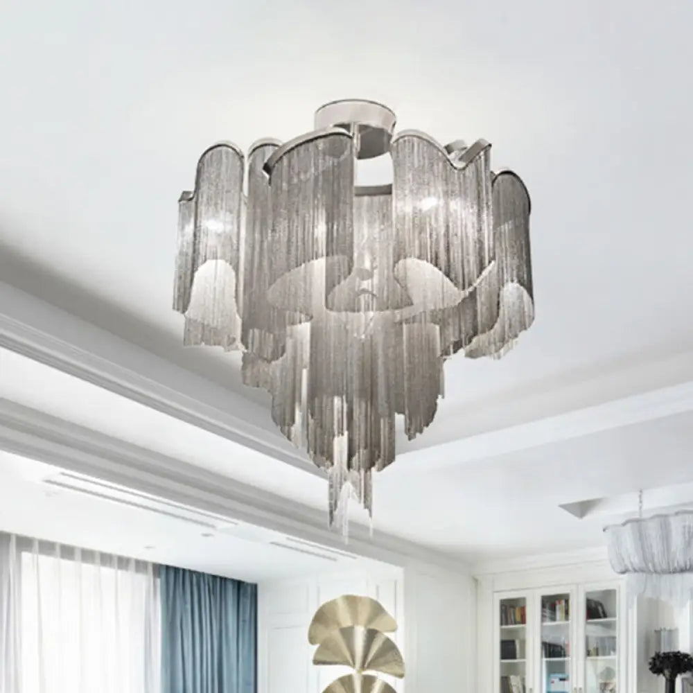 Sleek Twisted Aluminum Led Ceiling Light: Semi - Flush Contemporary Living Room Fixture Silver /