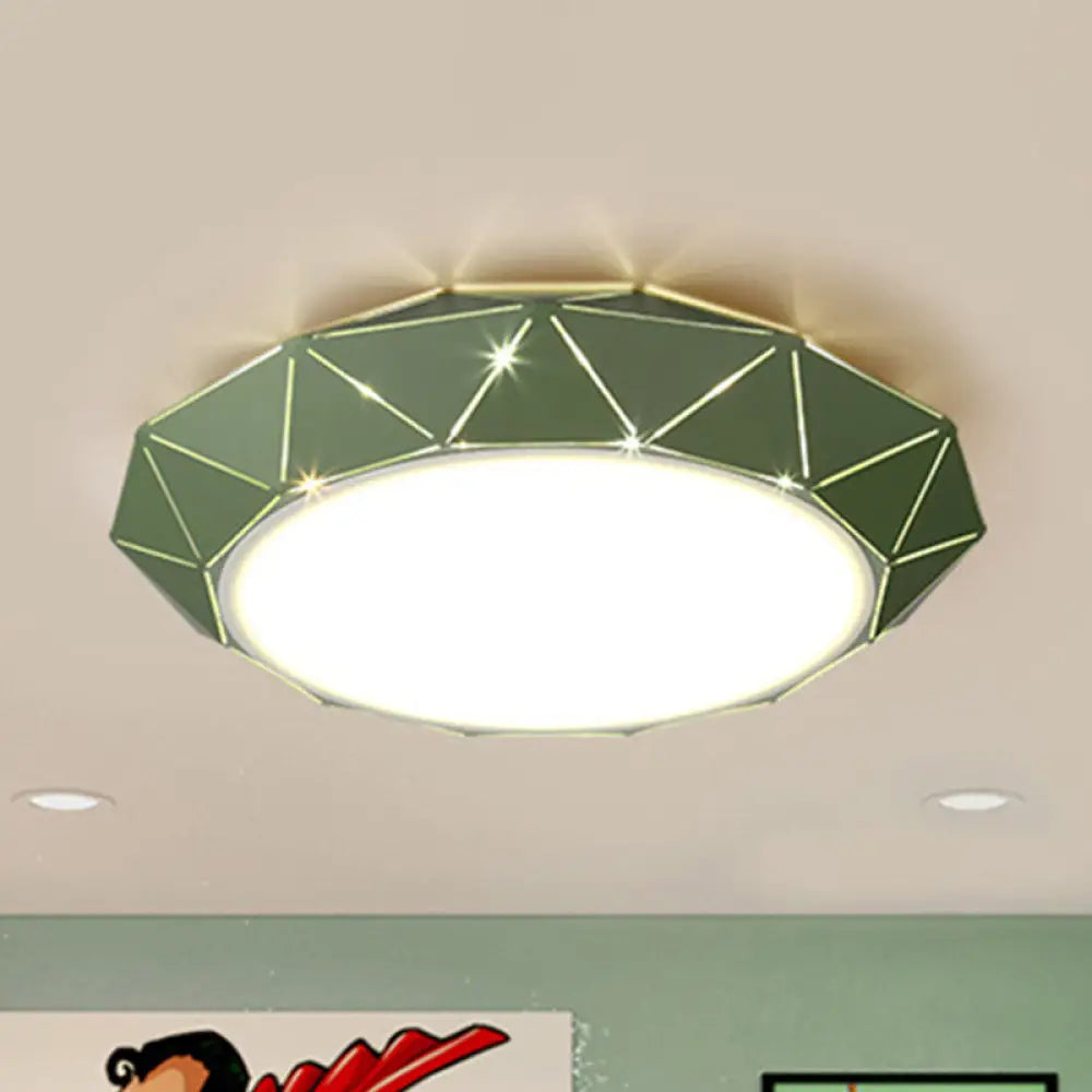 Sleek Ufo Girl Bedroom Led Ceiling Light - Acrylic Metal Nordic Flushmount Green