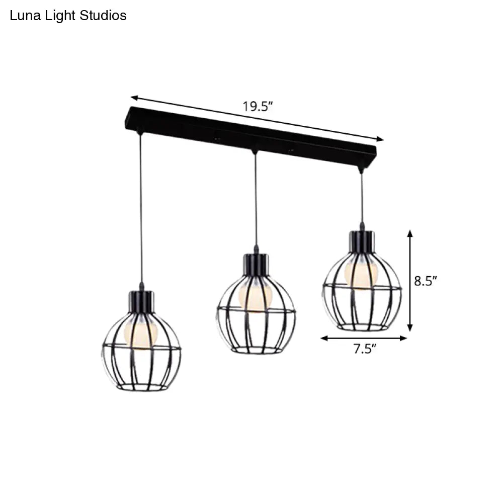 Sleek Vintage Black Metallic Ceiling Lamp - Global Suspended Light With Cage Shade