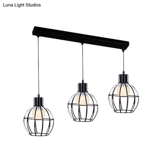 Vintage Black Cage-Style Suspended Ceiling Lamp By 3 Lights Global