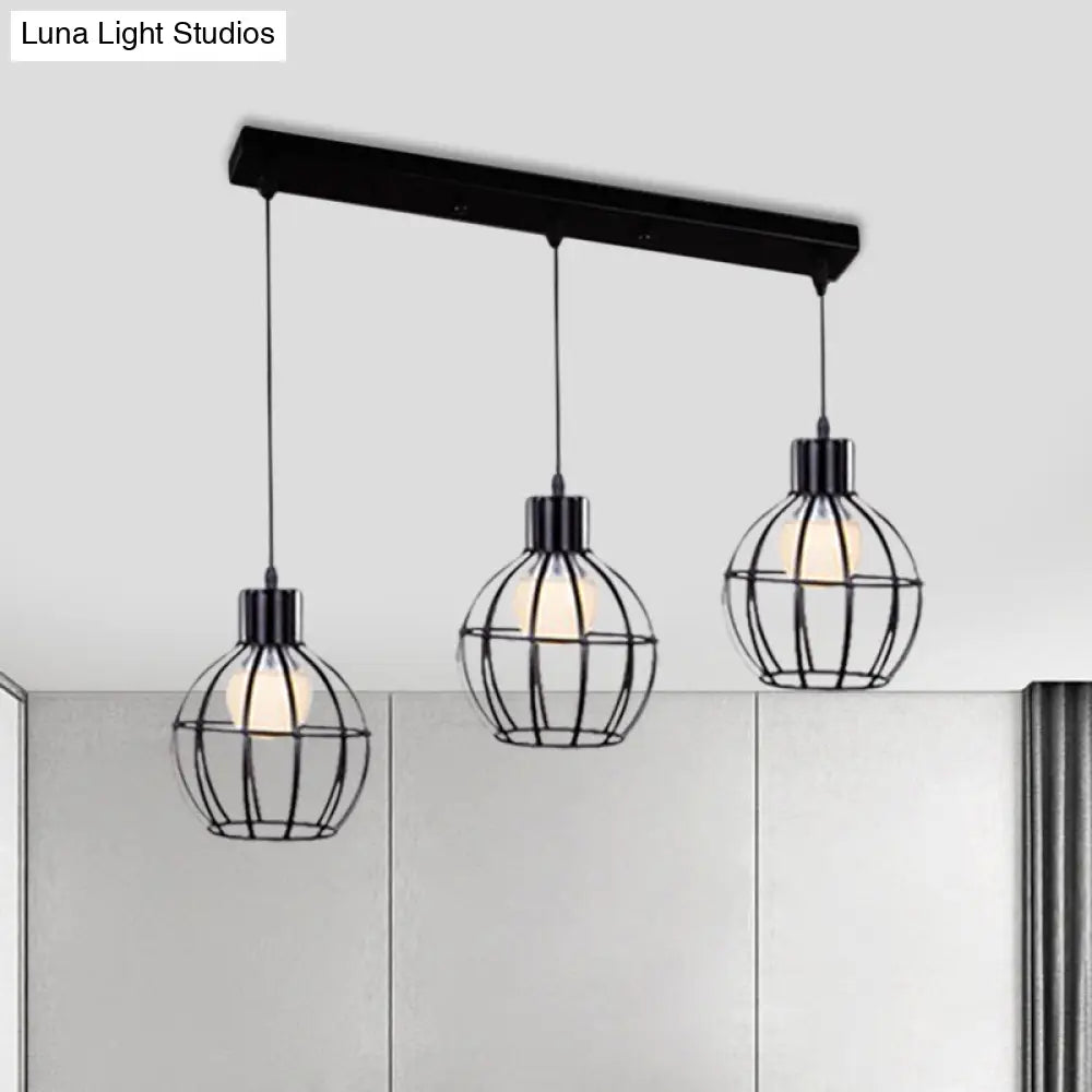 Sleek Vintage Black Metallic Ceiling Lamp - Global Suspended Light With Cage Shade