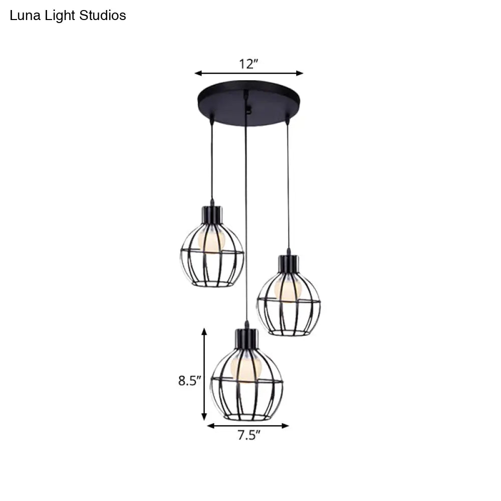 Sleek Vintage Black Metallic Ceiling Lamp - Global Suspended Light With Cage Shade
