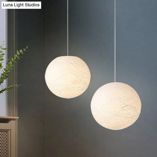 White Textured Spherical Pendant Lamp - Simple Acrylic Bistro Light (8/12 Inch Dia)