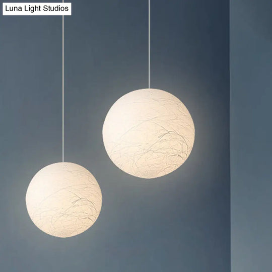 White Textured Spherical Pendant Lamp - Simple Acrylic Bistro Light (8/12 Inch Dia) / 8