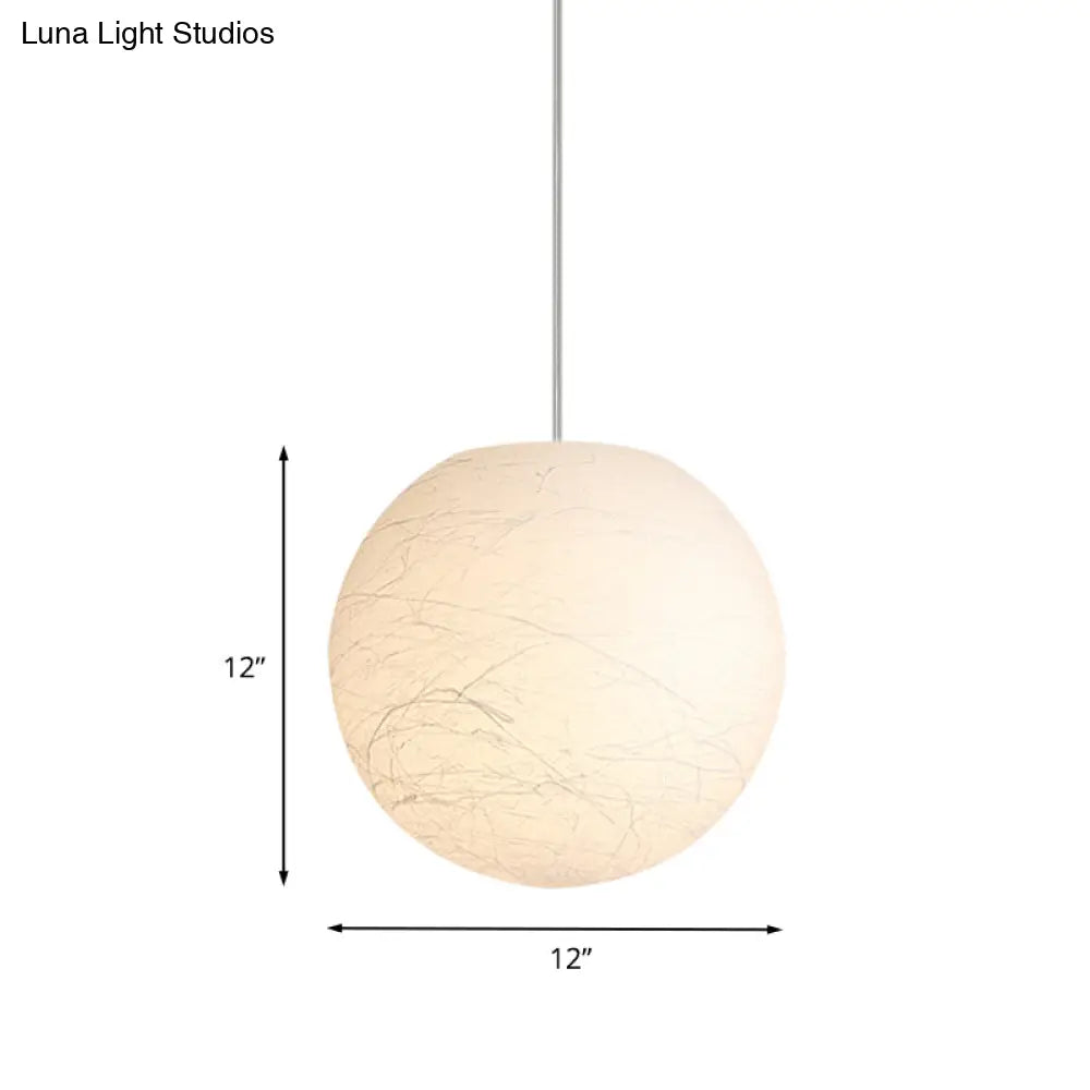 White Textured Spherical Pendant Lamp - Simple Acrylic Bistro Light (8/12 Inch Dia)