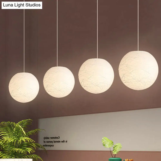 White Textured Spherical Pendant Lamp - Simple Acrylic Bistro Light (8/12 Inch Dia)