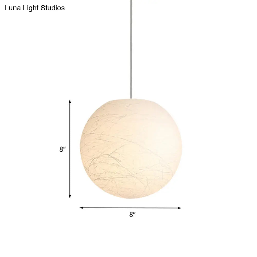 White Textured Spherical Pendant Lamp - Simple Acrylic Bistro Light (8/12 Inch Dia)