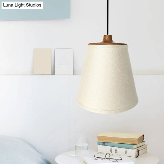 Sleek White Bucket Fabric Ceiling Pendant Light - Simplicity 1-Light Dining Room Hanging Lamp