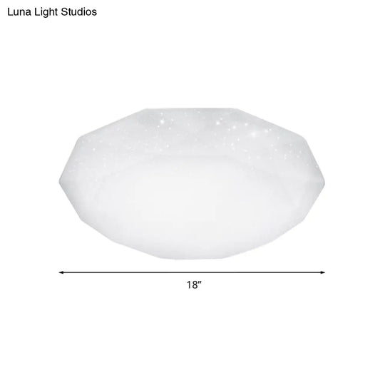 Sleek White Diamond Ceiling Fixture W/ Integrated Led Flush Mount For Living Room - Acrylic Shade