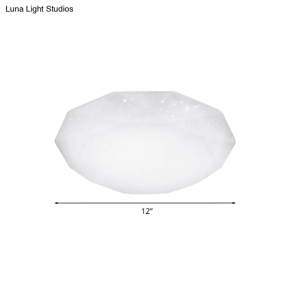 Sleek White Diamond Ceiling Fixture W/ Integrated Led Flush Mount For Living Room - Acrylic Shade