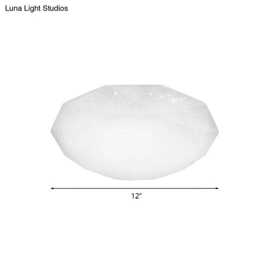 Sleek White Diamond Ceiling Fixture W/ Integrated Led Flush Mount For Living Room - Acrylic Shade