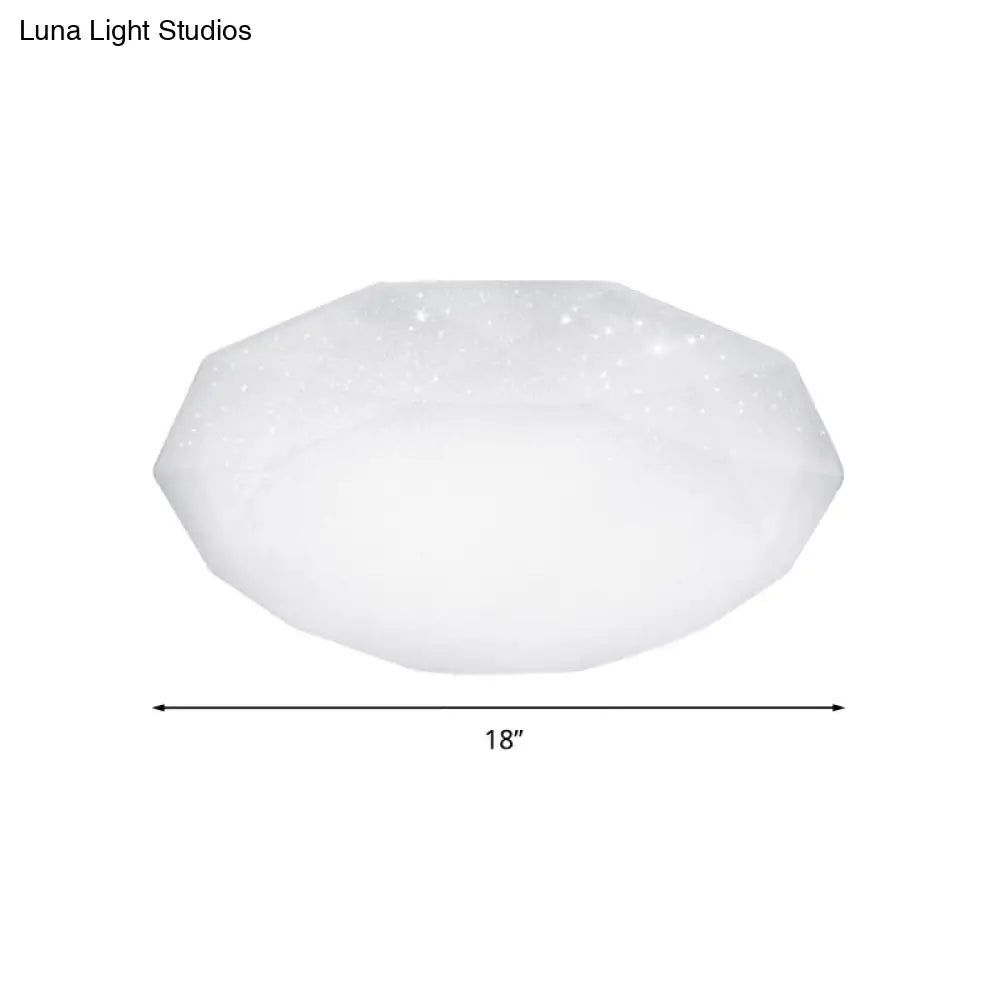 Sleek White Diamond Ceiling Fixture W/ Integrated Led Flush Mount For Living Room - Acrylic Shade In