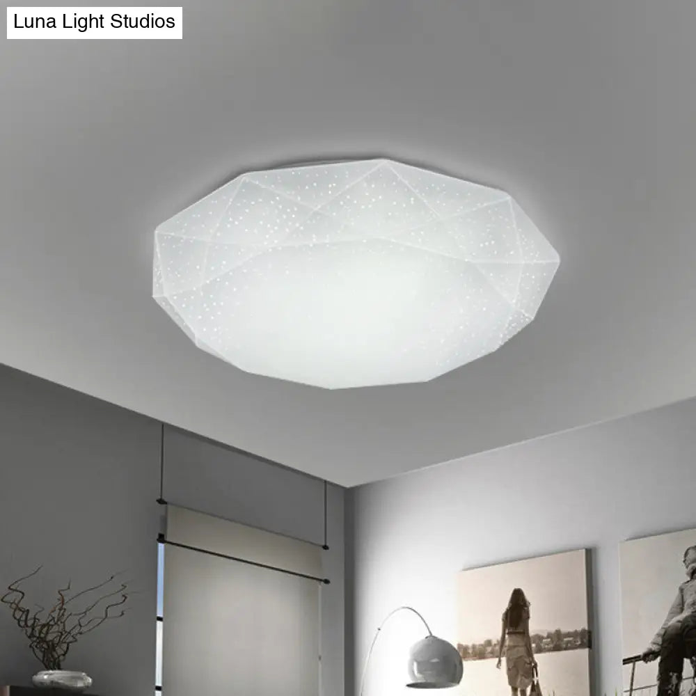 Sleek White Diamond Ceiling Fixture W/ Integrated Led Flush Mount For Living Room - Acrylic Shade