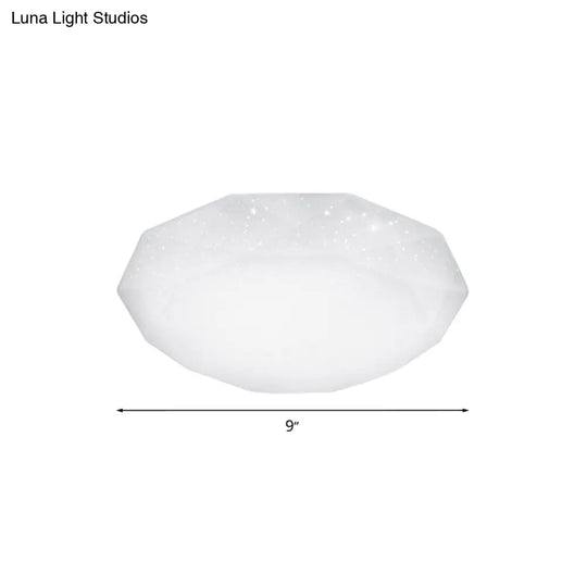 Sleek White Diamond Ceiling Fixture W/ Integrated Led Flush Mount For Living Room - Acrylic Shade