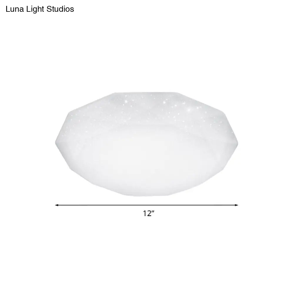 Sleek White Diamond Ceiling Fixture W/ Integrated Led Flush Mount For Living Room - Acrylic Shade In