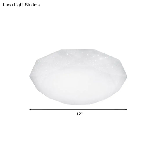 Sleek White Diamond Ceiling Fixture W/ Integrated Led Flush Mount For Living Room - Acrylic Shade In