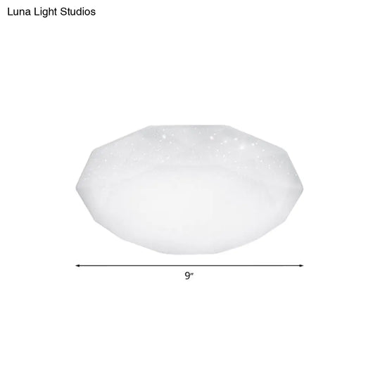 Sleek White Diamond Ceiling Fixture W/ Integrated Led Flush Mount For Living Room - Acrylic Shade In