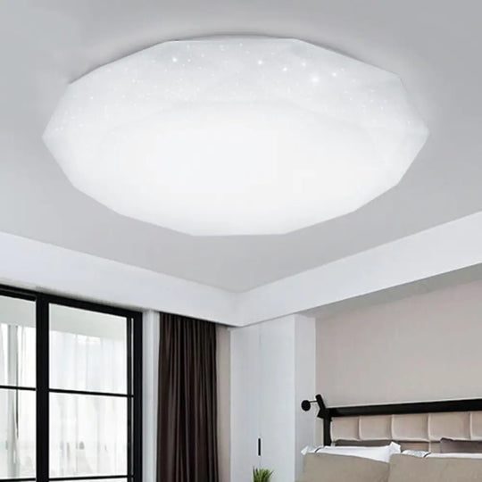 Sleek White Diamond Ceiling Fixture W/ Integrated Led Flush Mount For Living Room - Acrylic Shade