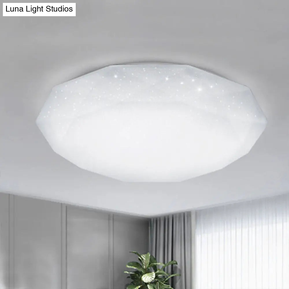 Sleek White Diamond Ceiling Fixture W/ Integrated Led Flush Mount For Living Room - Acrylic Shade In