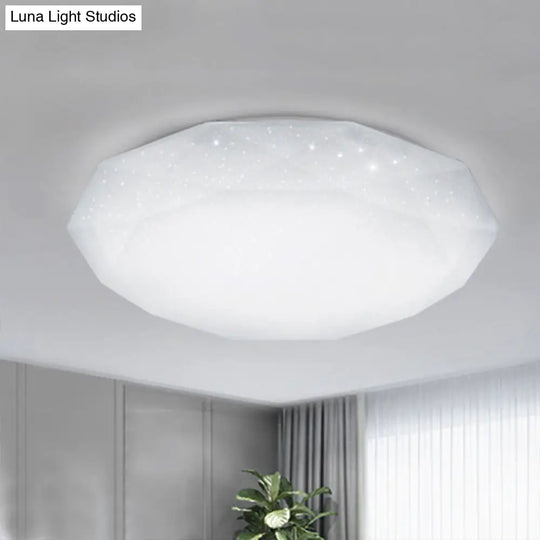 Sleek White Diamond Ceiling Fixture W/ Integrated Led Flush Mount For Living Room - Acrylic Shade