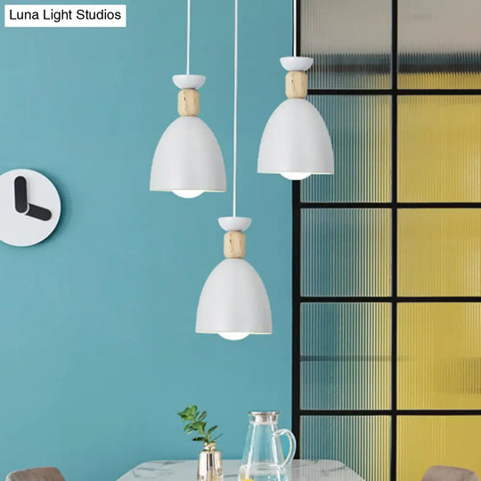 Sleek White Dome Shade Suspension Light With 3 Bulbs Modern Metallic Multi Lamp Pendant