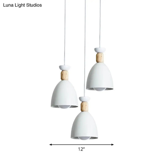 Sleek White Dome Shade Suspension Light With 3 Bulbs Modern Metallic Multi Lamp Pendant