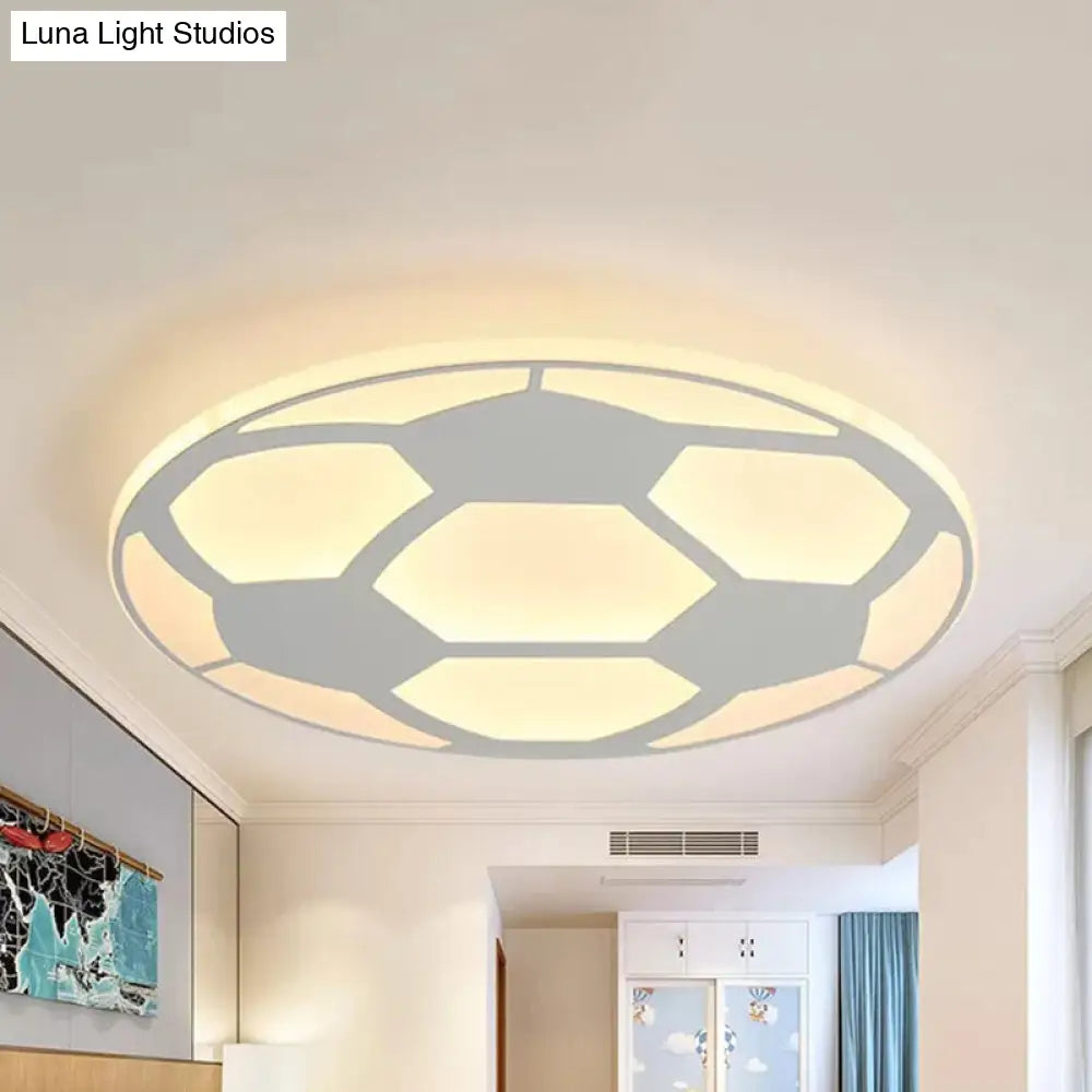 Sleek White Flush Mount Soccer Ceiling Light For Kids Bedroom / 16.5