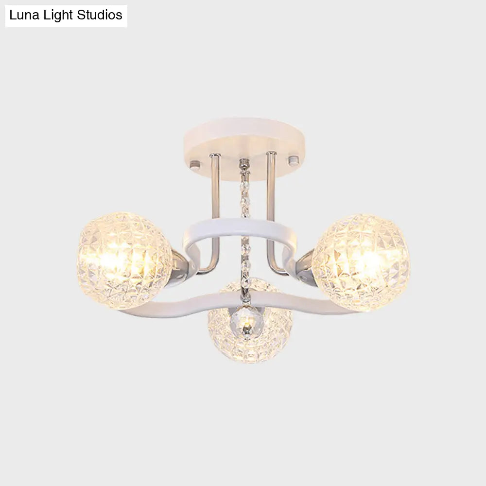 Sleek White Glass Ball Ceiling Light With Lattice Design - Semi Flush Mount 3/5 Lights Modern