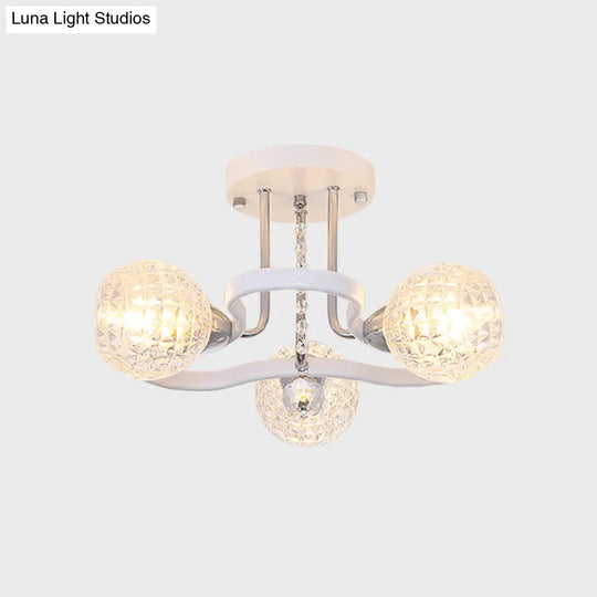 Sleek White Glass Ball Ceiling Light With Lattice Design - Semi Flush Mount 3/5 Lights Modern