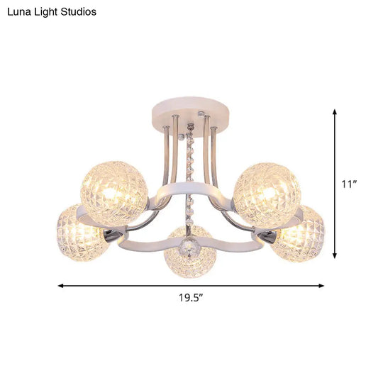 Sleek White Glass Ball Ceiling Light With Lattice Design - Semi Flush Mount 3/5 Lights Modern