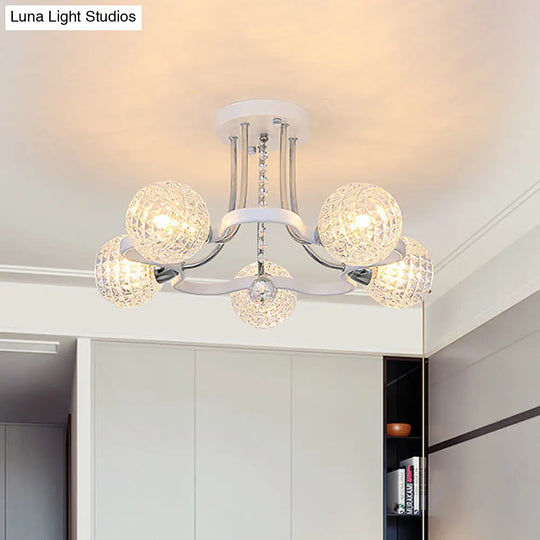 Sleek White Glass Ball Ceiling Light With Lattice Design - Semi Flush Mount 3/5 Lights Modern