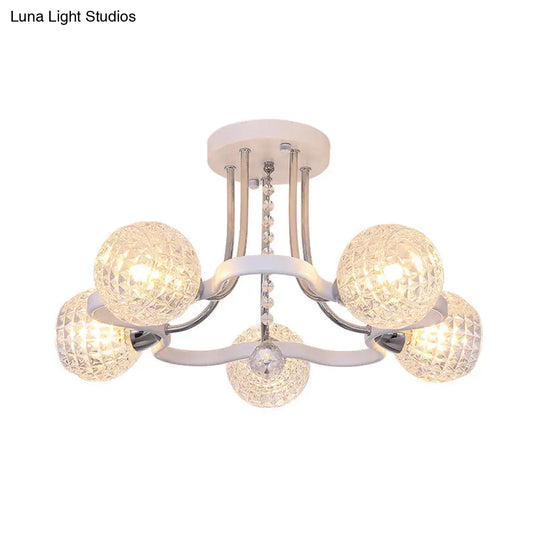 Sleek White Glass Ball Ceiling Light With Lattice Design - Semi Flush Mount 3/5 Lights Modern