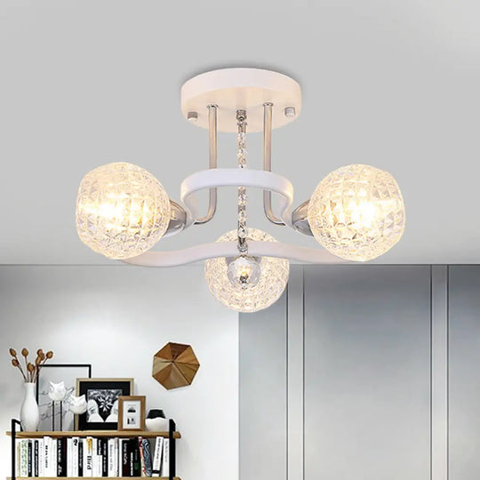 Sleek White Glass Ball Ceiling Light With Lattice Design - Semi Flush Mount 3/5 Lights Modern