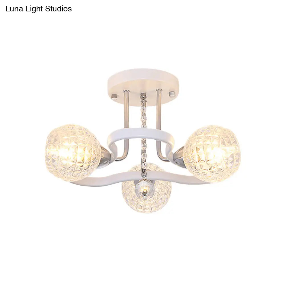 Sleek White Glass Ball Ceiling Light With Lattice Design - Semi Flush Mount 3/5 Lights Modern