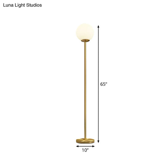 Sleek White Glass Ball Shade Floor Lamp - Minimalistic 1 Head Standing Light With Gold Upright Pole