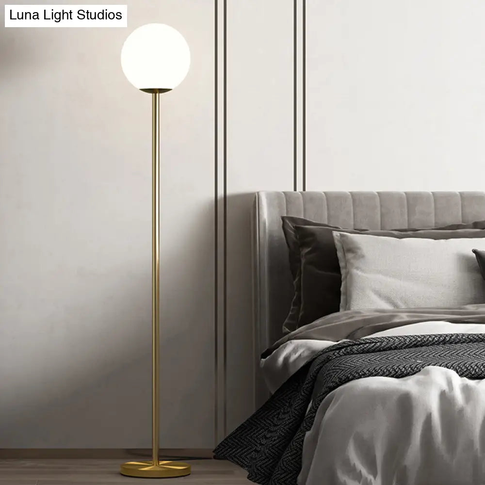 Sleek White Glass Ball Shade Floor Lamp - Minimalistic 1 Head Standing Light With Gold Upright Pole