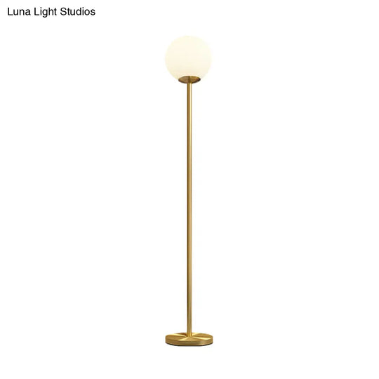 Sleek White Glass Ball Shade Floor Lamp - Minimalistic 1 Head Standing Light With Gold Upright Pole