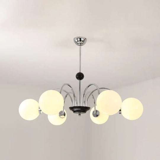 Sleek White Glass Ceiling Chandelier - Modern Minimalist Design 6 / Chrome