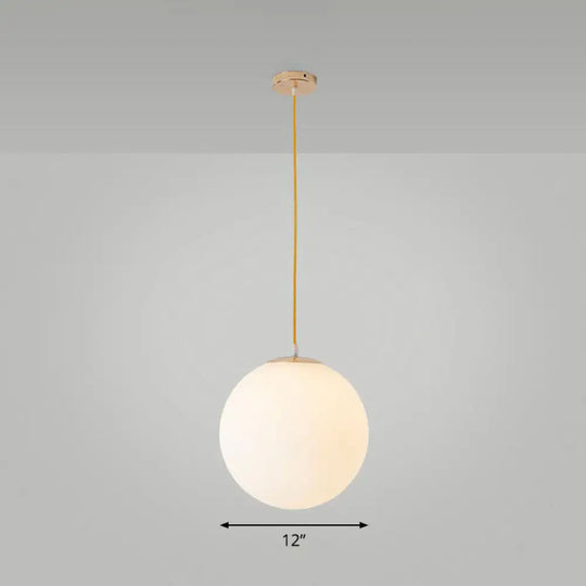 Sleek White Glass Pendant Light For Minimalist Table Settings / 12’