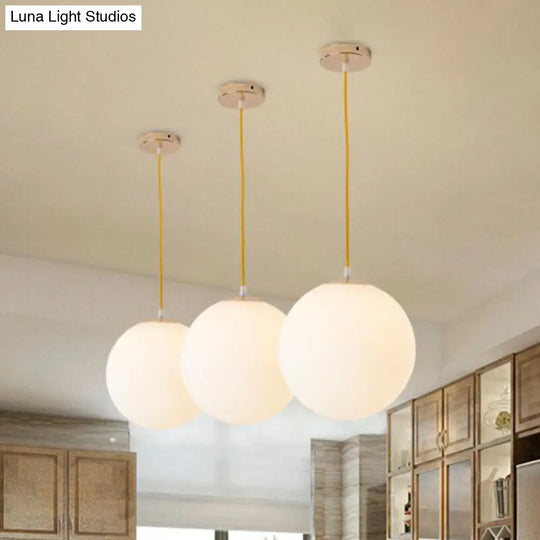 Minimalist White Glass Pendant Light For Table - Spherical Ceiling Suspension