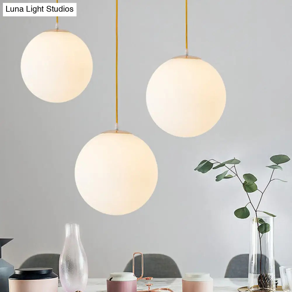 Minimalist White Glass Pendant Light For Table - Spherical Ceiling Suspension