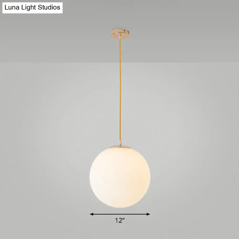 Minimalist White Glass Pendant Light For Table - Spherical Ceiling Suspension / 12